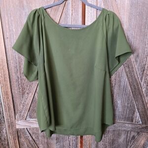 Loft Shirt Women's Size 24 Green Short Sleeve Flowy Pleat Details Lightweight